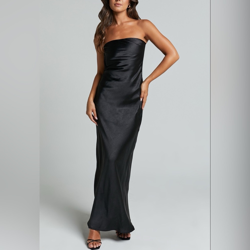 Showpo Charlita Maxi Dress - Strapless Cowl Back Satin Dress
